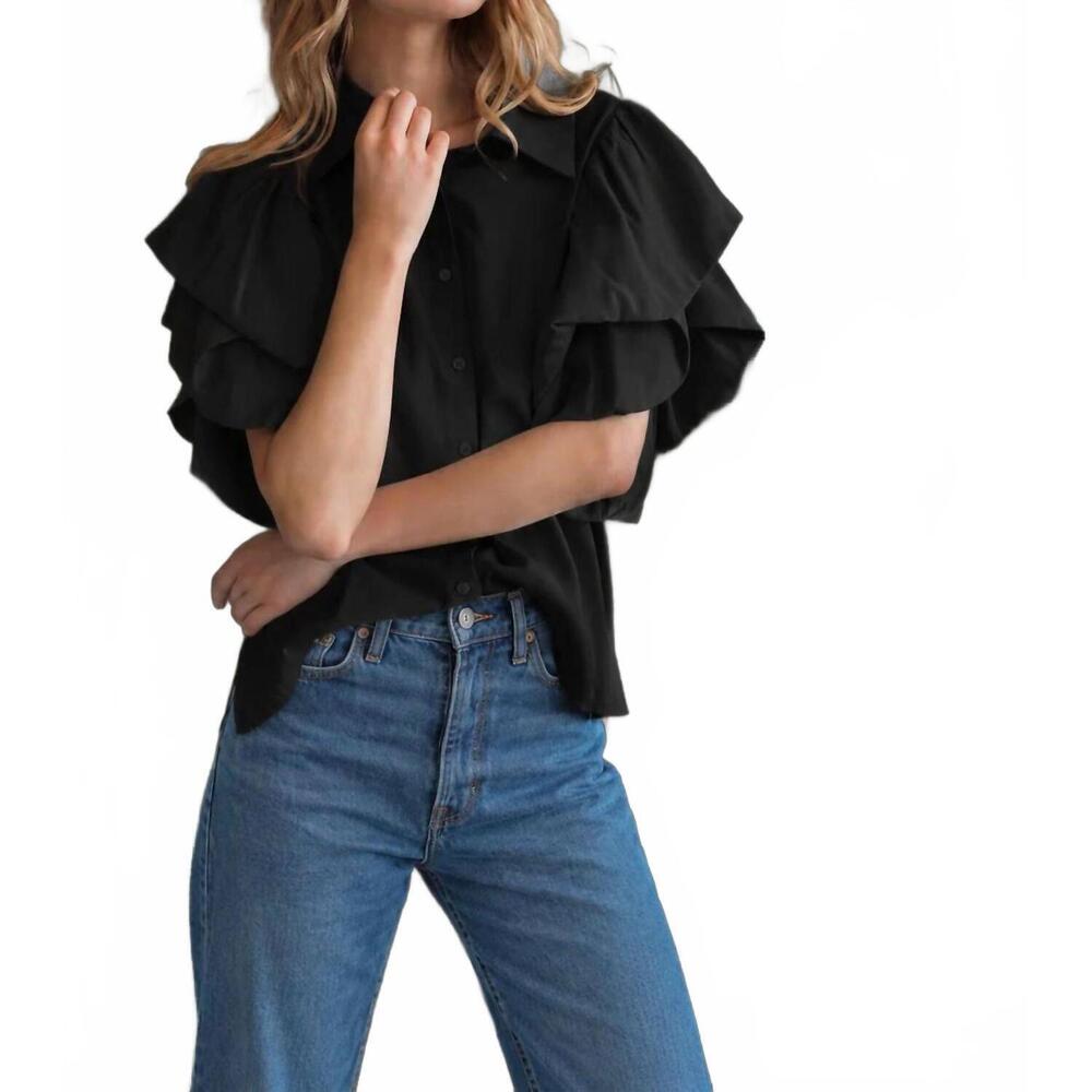 NEW JOH wrynn woven ruffled top in black